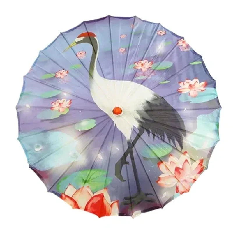 Asiatischer Sonnenschirm Nagare (5 Designs) – Lila mit Kranich