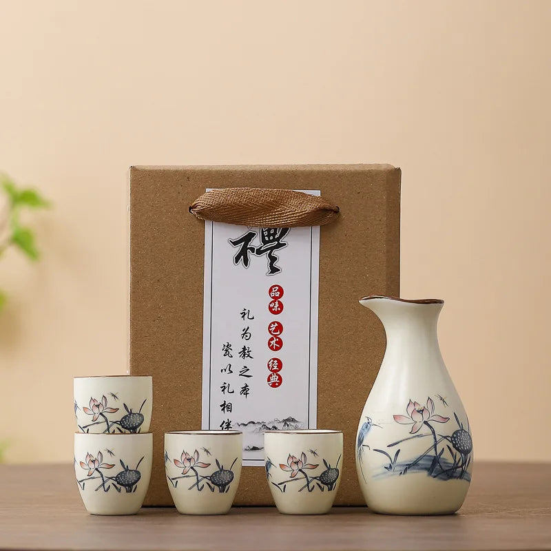 Sake-Set Kotobuki Blauer Lotus