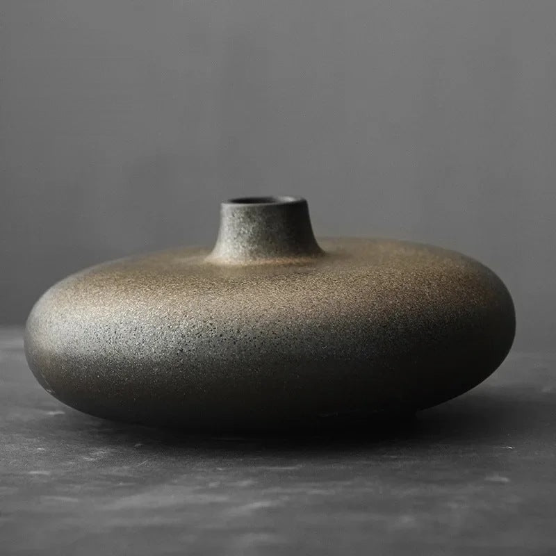 Keramik Vase Hirata Schwarz-bronzefarben