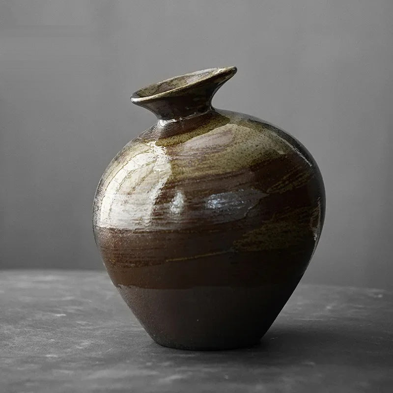 Keramik Vase Tsuboya Grün-braun glasiert