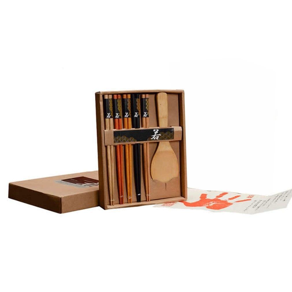 5 Paar Essstäbchen mit Reislöffel Set Akihiko