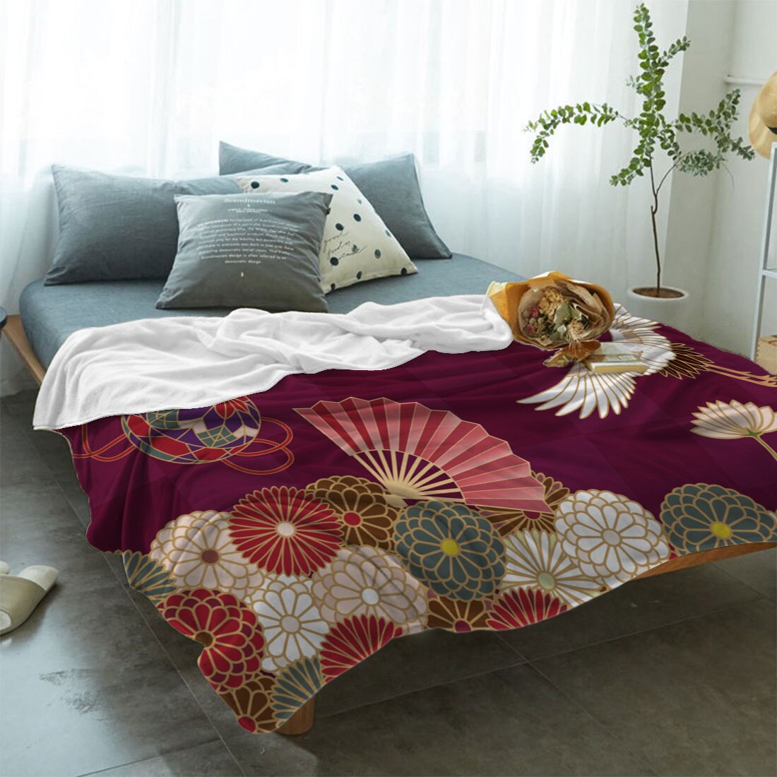 Roter Kranich Kuscheldecke Chihiro (3 Größen)