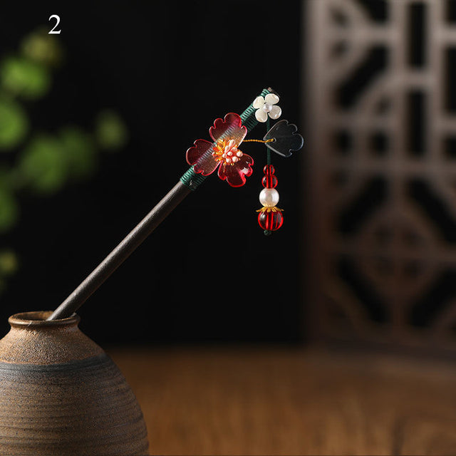 Kanzashi Haarstab Noya aus Holz und Acryl – Bild 3