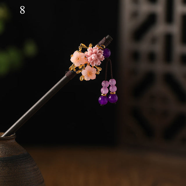 Kanzashi Haarstab Noya aus Holz und Acryl – Bild 9