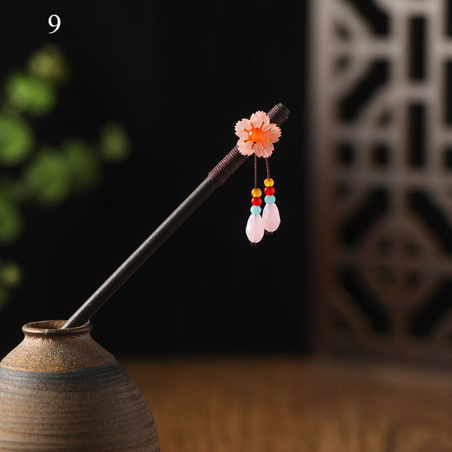 Kanzashi Haarstab Noya aus Holz und Acryl – Bild 10