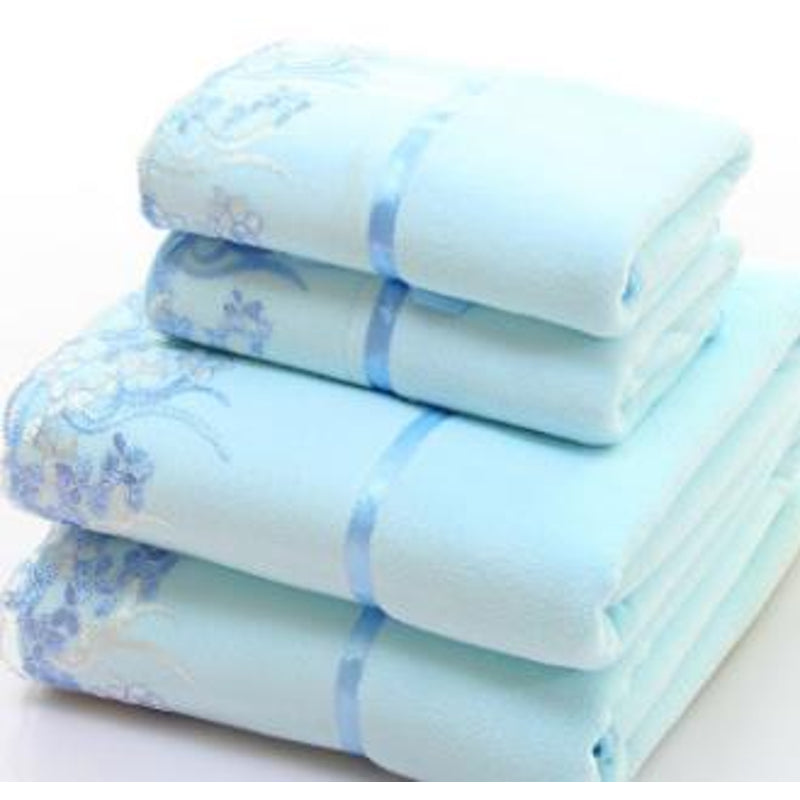 2 Teiliger Besticktes Handtuch Set Bandai (5 Farben) – Blau / 34x75cm 70x140cm