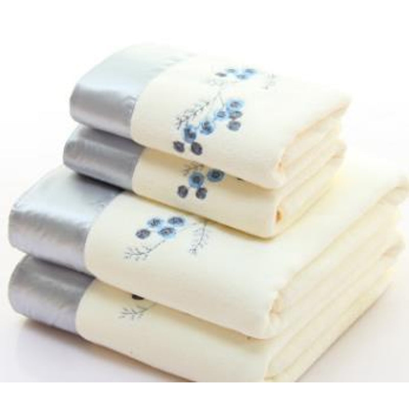 2 Teiliger Besticktes Handtuch Set Bandai (5 Farben) – Beige-Silber / 34x75cm 70x140cm