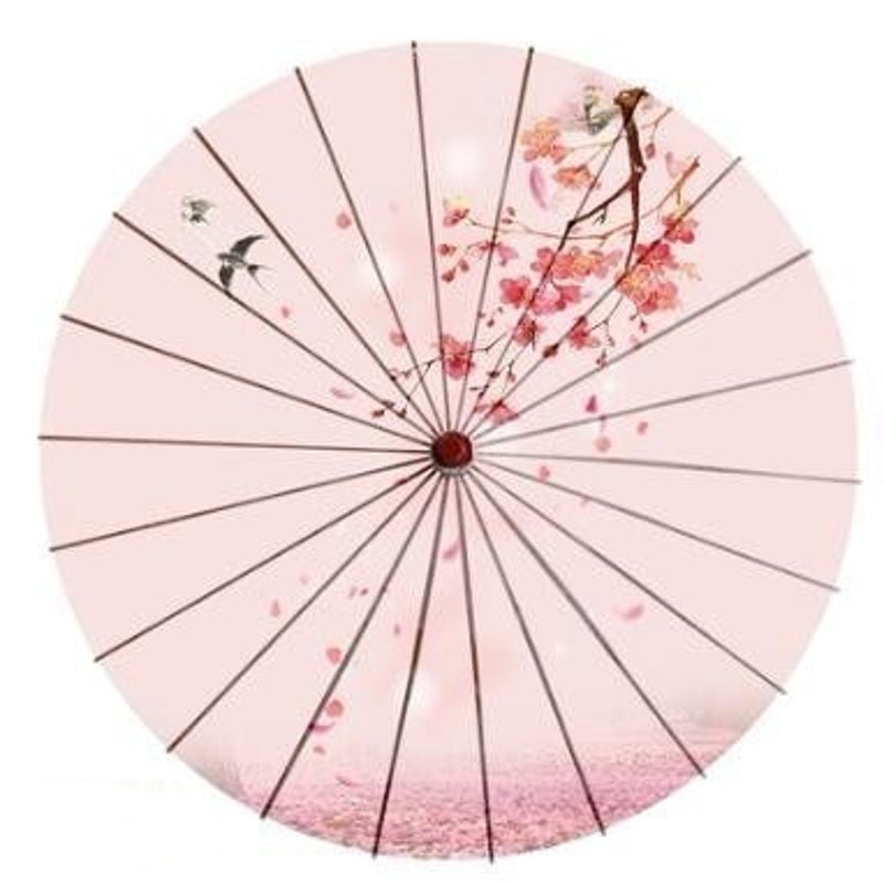 Chinesischer Sonnenschirm Hui (4 Designs) – Hellrosa mit Kirschzweig
