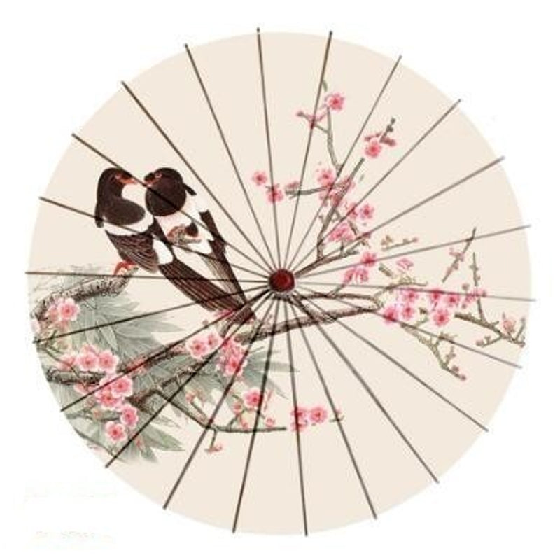 Chinesischer Sonnenschirm Hui (4 Designs) – Creme mit Vögeln und Blüten
