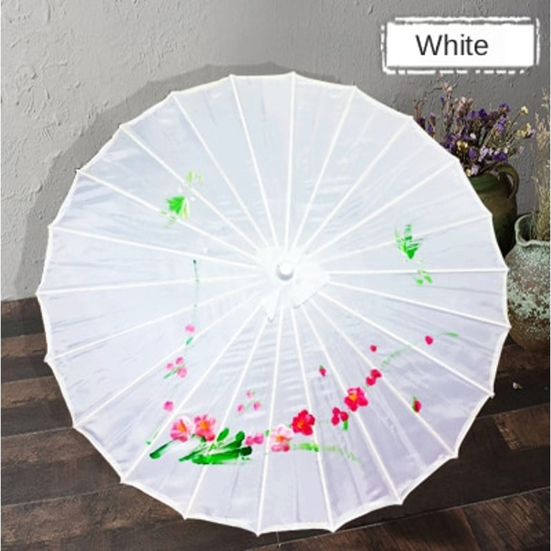 Asiatischer Sonnenschirm Ageda (3 Farben) – Weiss mit Blumen