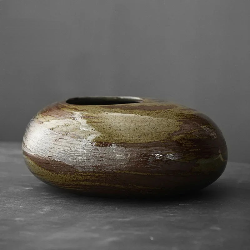 Keramik Vase Kawaishi Grün-braun glasiert