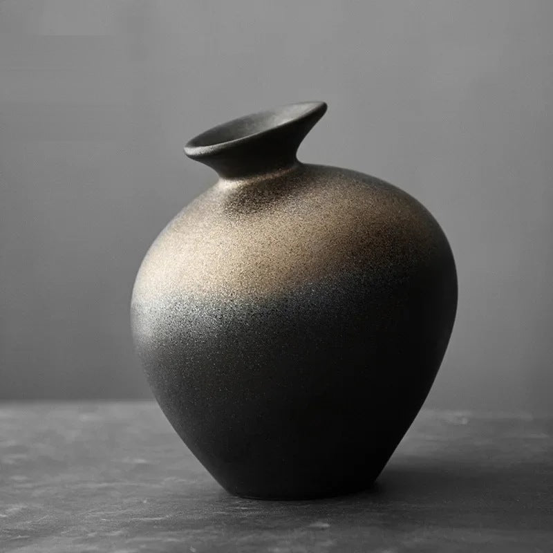 Keramik Vase Tsuboya Schwarz-bronzefarben