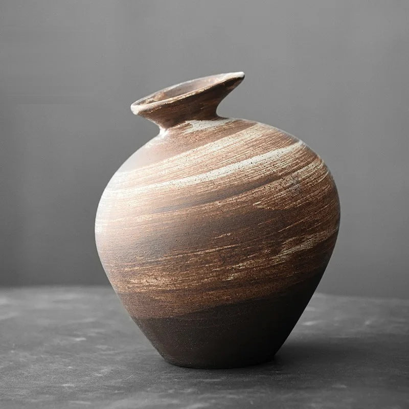 Keramik Vase Tsuboya Weiß-braun marmoriert