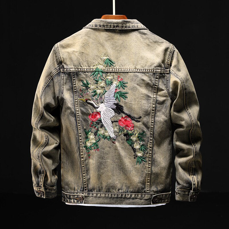 Jeansjacke mit Crane-Stickerei Toyo