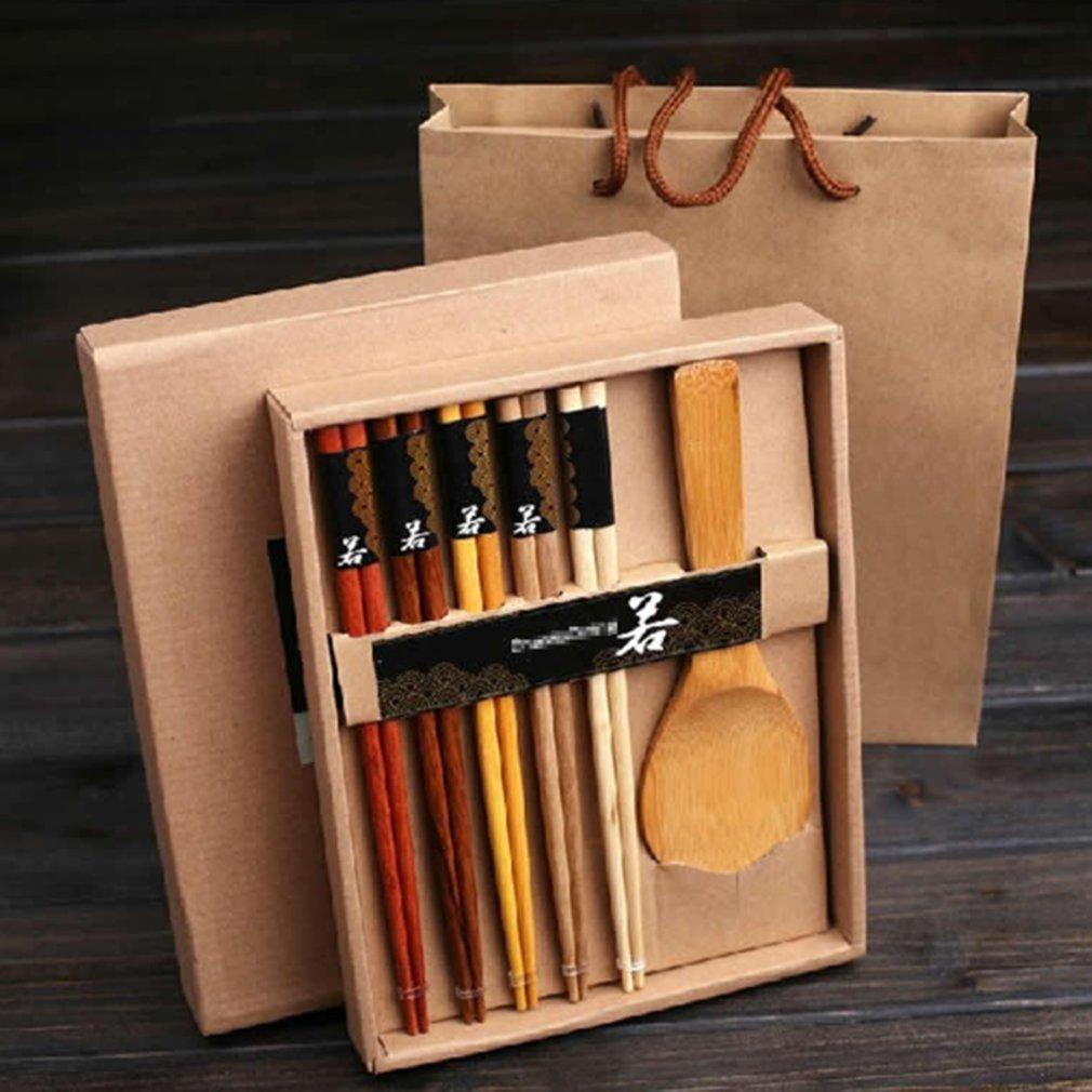 5 Paar Essstäbchen mit Reislöffel Set Akihiko