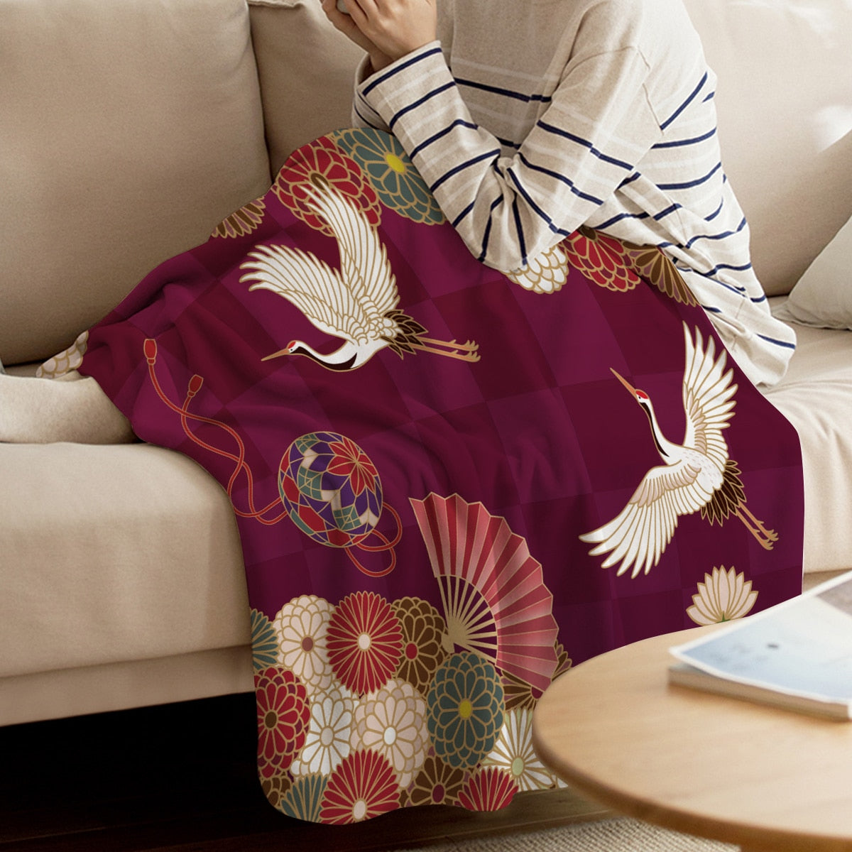 Roter Kranich Kuscheldecke Chihiro (3 Größen)
