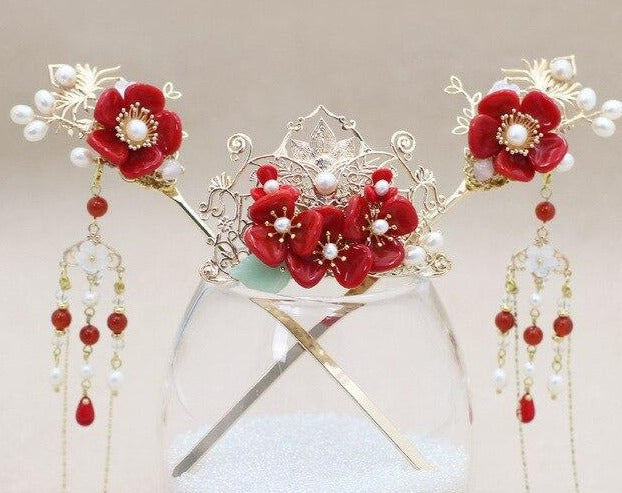 Kanzashi Kopfschmuck-Set Etsuko (4 Varianten)