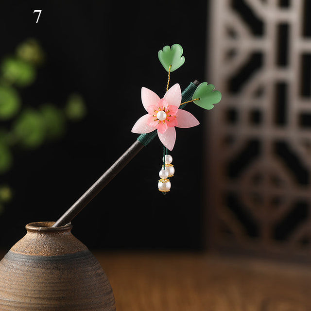 Kanzashi Haarstab Noya aus Holz und Acryl – Bild 8